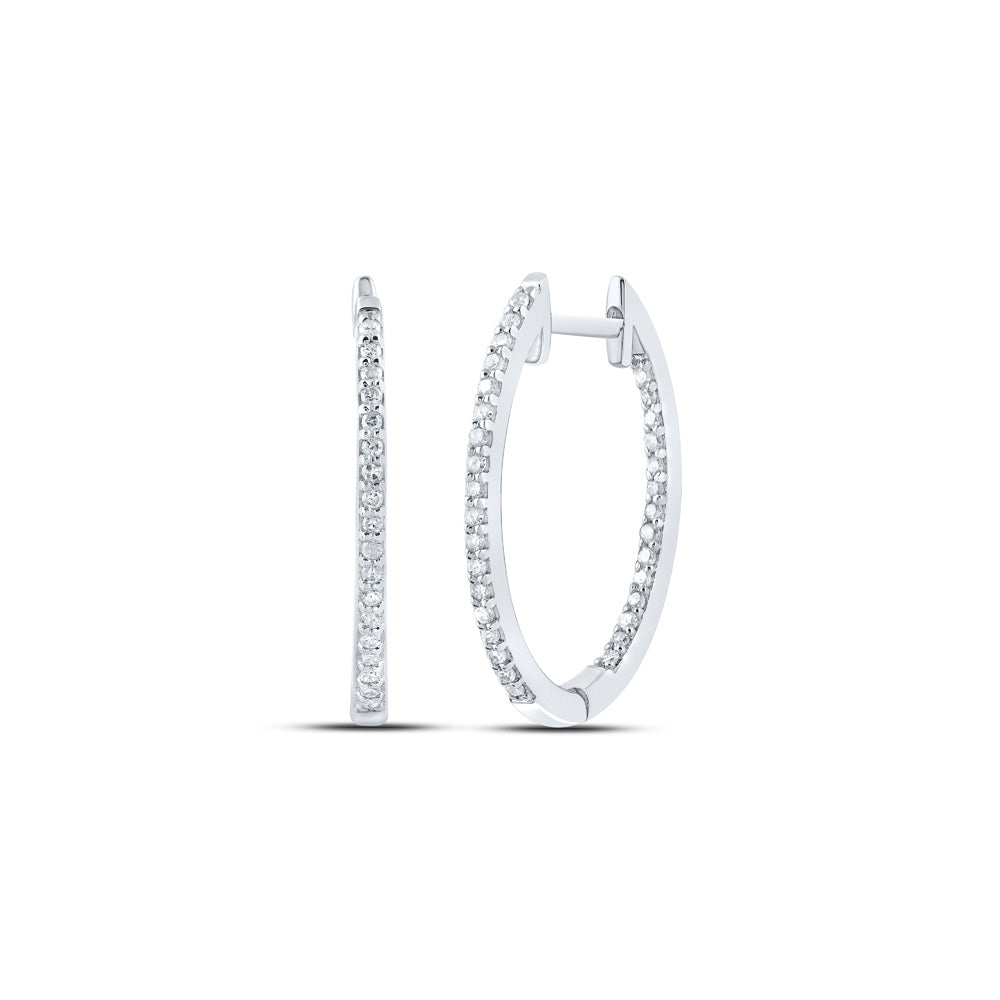 Yellow-tone Sterling Silver Or Sterling Silver Womens Round Diamond Inside Outside Hoop Earrings 1/4 Cttw