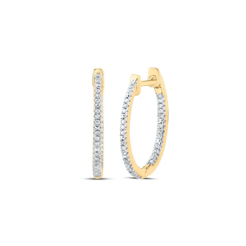 Yellow-tone Sterling Silver Or Sterling Silver Womens Round Diamond Inside Outside Hoop Earrings 1/8 Cttw
