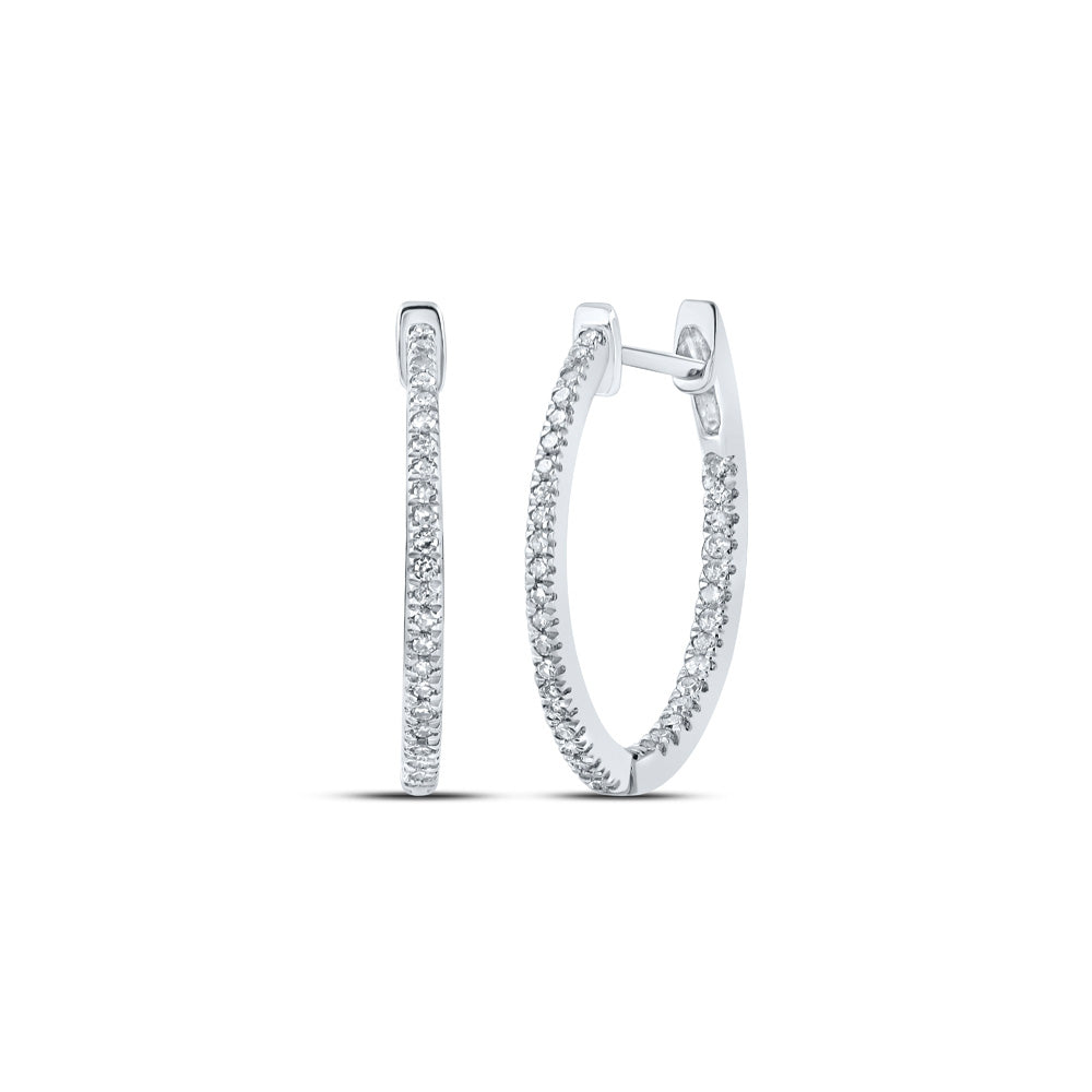 Sterling Silver Womens Round Diamond Inside Outside Hoop Earrings 1/4 Cttw, Length: 0.68 In