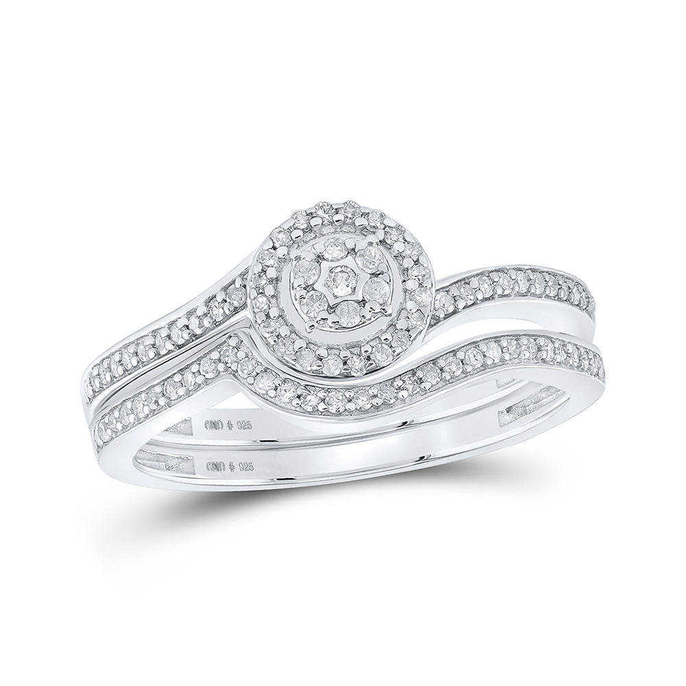 Sterling Silver Round Diamond Cluster Bridal Wedding Ring Band Set 1/4 Cttw, Womens Size: 5-10