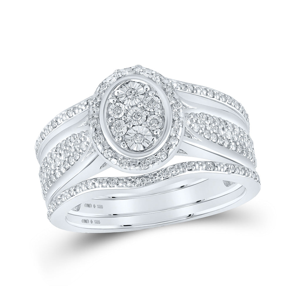 Sterling Silver Round Diamond Oval Bridal Wedding Ring Band Set 1/3 Cttw, Womens Size: 5-10