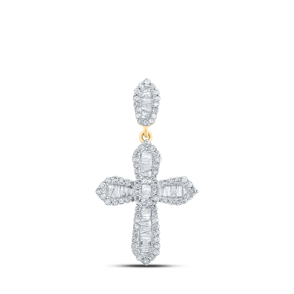 10K Yellow Gold Mens Baguette Diamond Cross Charm Pendant 1/2 Cttw, Length: 1.17 In, Width: 0.63 In