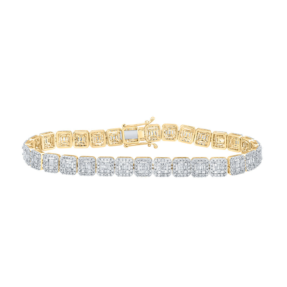 10K Yellow or Tri-Tone Gold Mens Baguette Diamond Link Bracelet