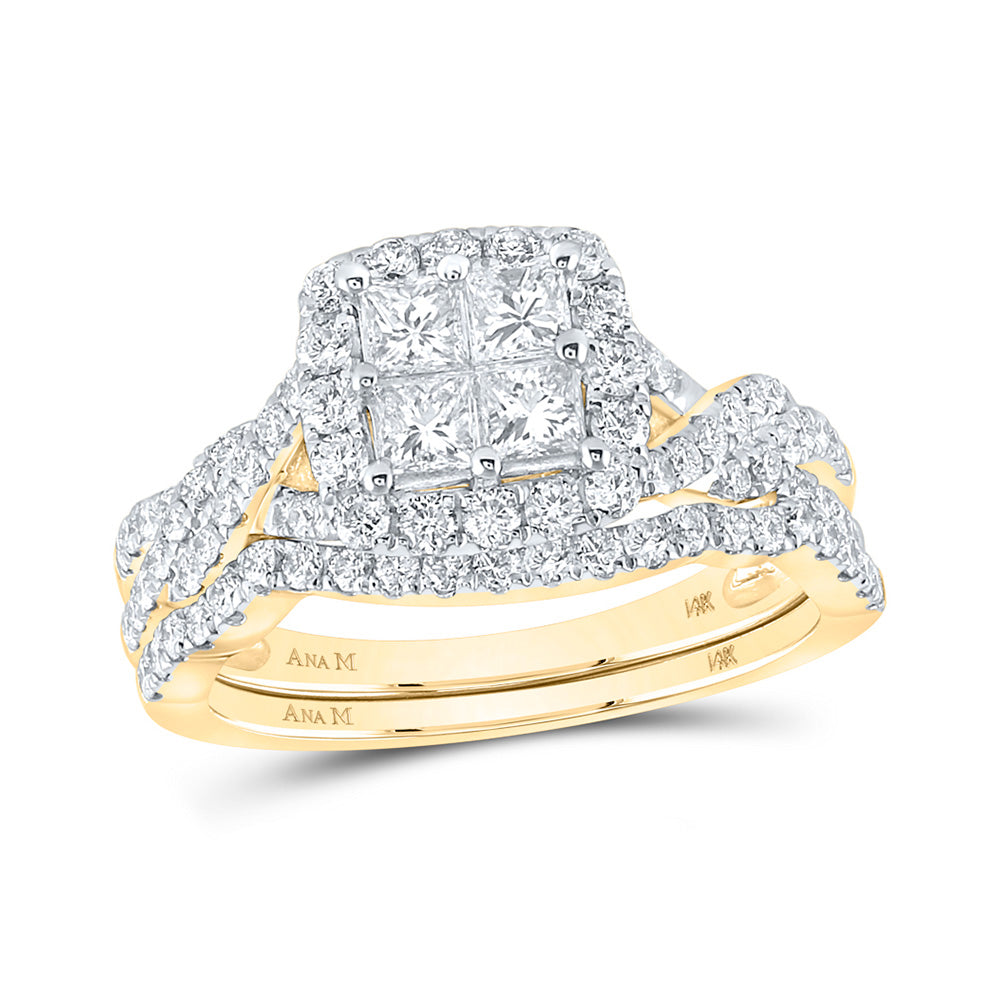 14K White Or Yellow Gold Princess Diamond Square Bridal Wedding Ring Band Set, Womens Size: 5-10