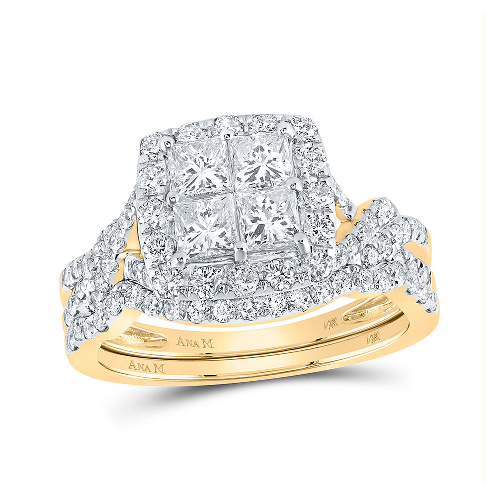 14K White Or Yellow Gold Princess Diamond Square Bridal Wedding Ring Band Set, Womens Size: 5-10