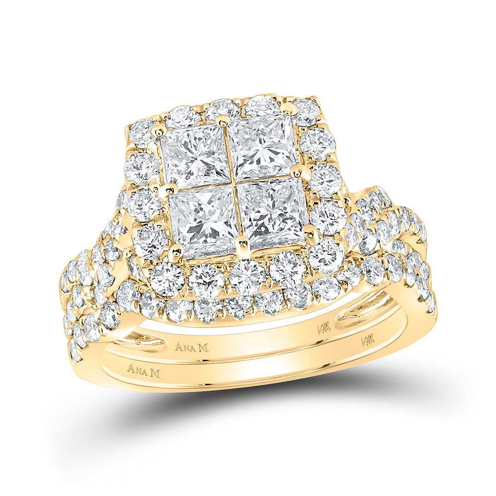 14K White Or Yellow Gold Princess Diamond Square Bridal Wedding Ring Band Set, Womens Size: 5-10