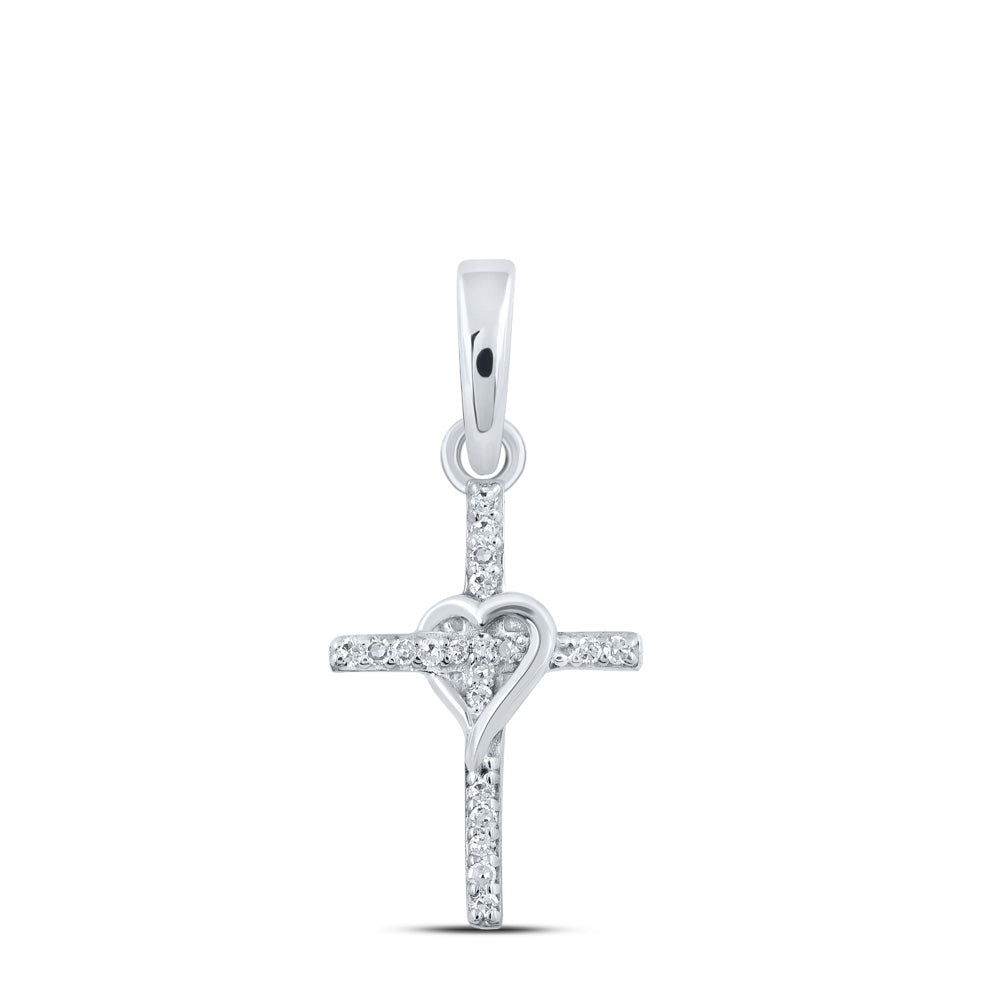 10K Yellow Or White Or Rose Gold Womens Round Diamond Heart Cross Pendant