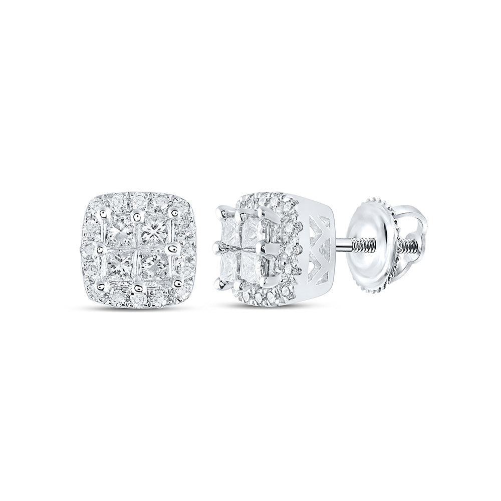 14K Yellow Or White Or Rose Gold Womens Princess Diamond Square Earrings