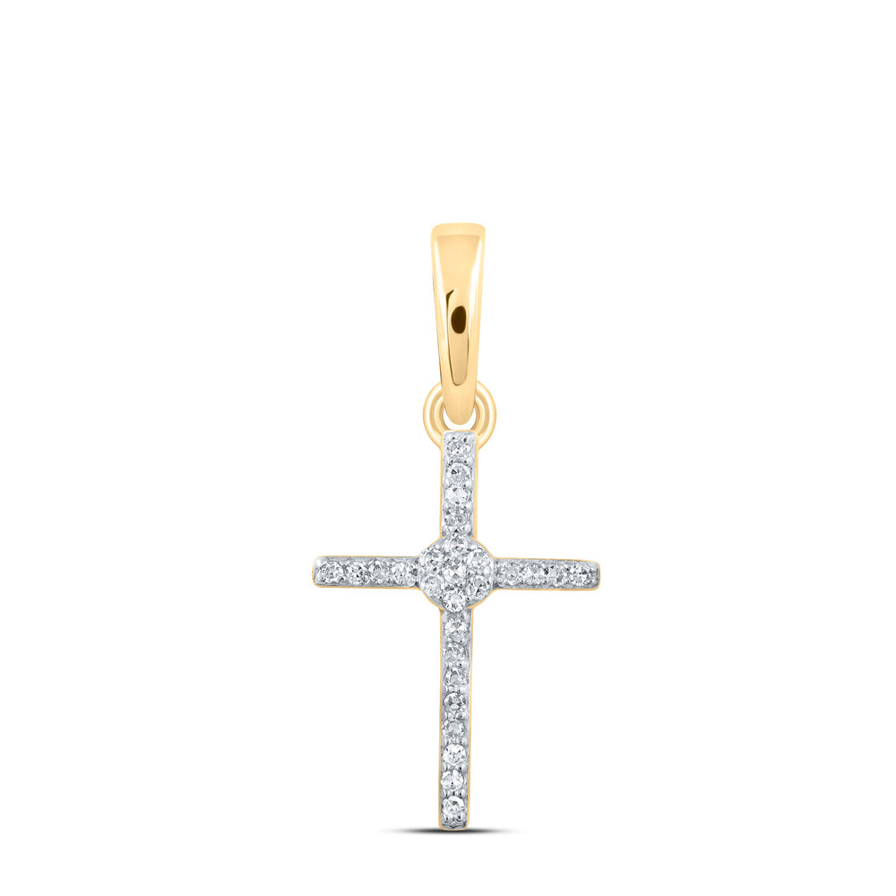 10K Yellow Gold Womens Round Diamond Cross Pendant 1/12 Cttw, Length: 0.9 In
