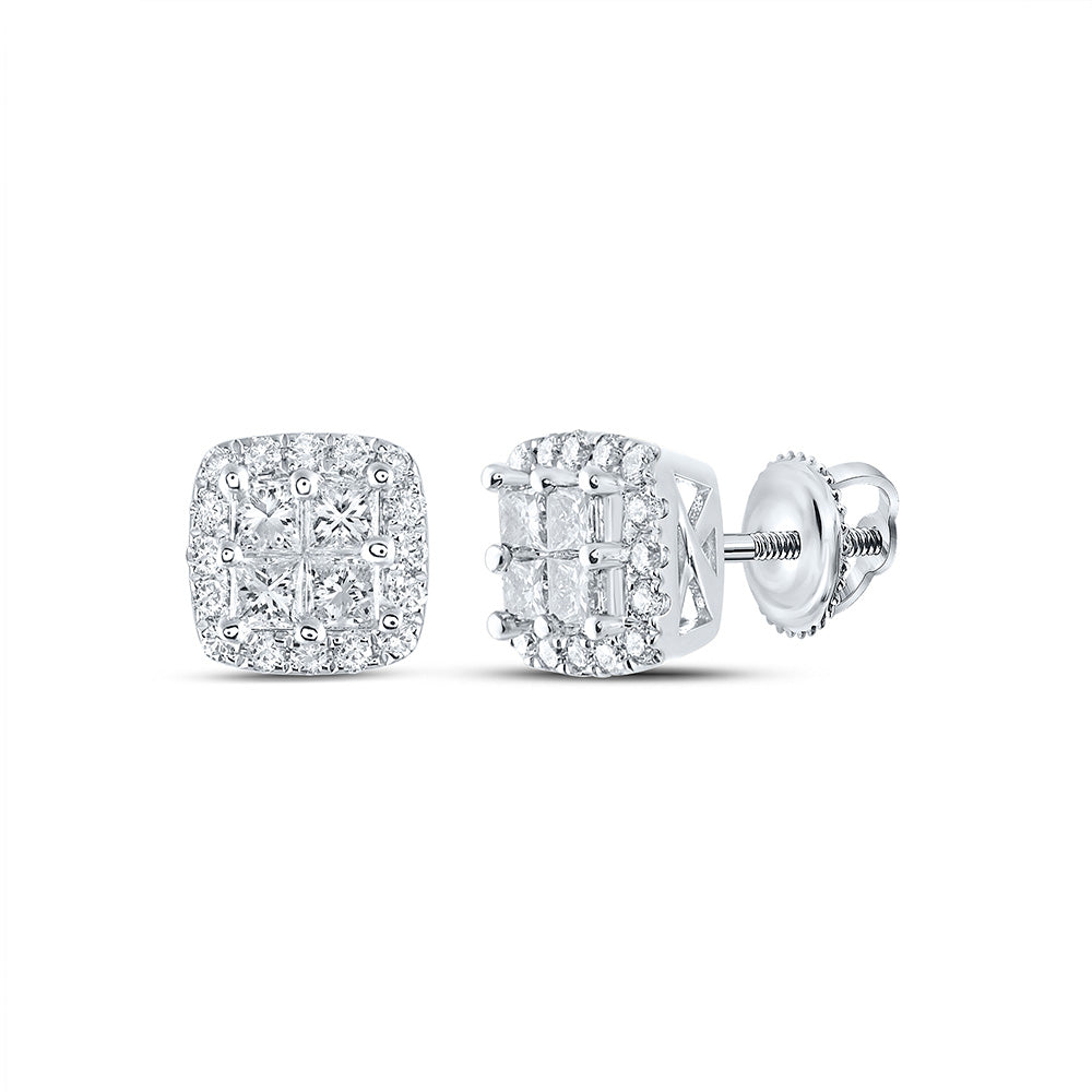 14K White Or Yellow Gold Womens Princess Diamond Square Earrings