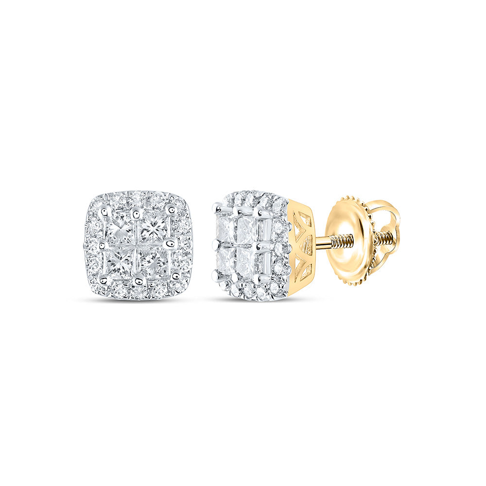 14K Yellow Gold Womens Princess Diamond Square Earrings 1 Cttw, Length: 0.3 In, Width: 0.27 In