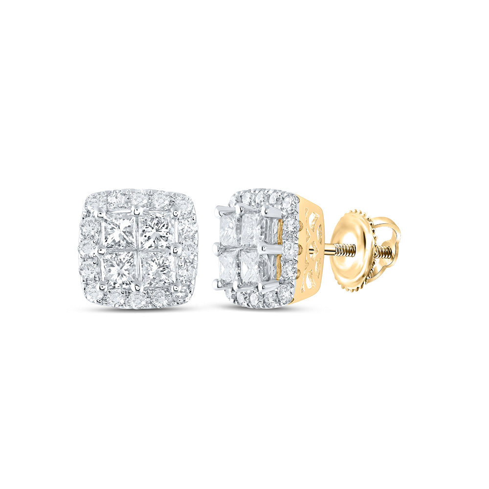 14K White Or Yellow Gold Womens Princess Diamond Square Earrings