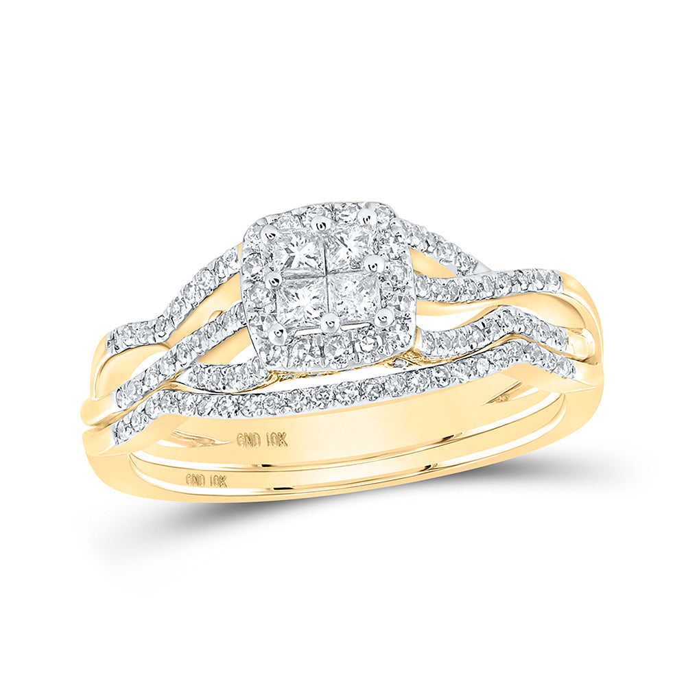 10K Yellow Gold Princess Diamond Square Bridal Wedding Ring Band Set 1/2 Cttw, Womens Size: 5-10