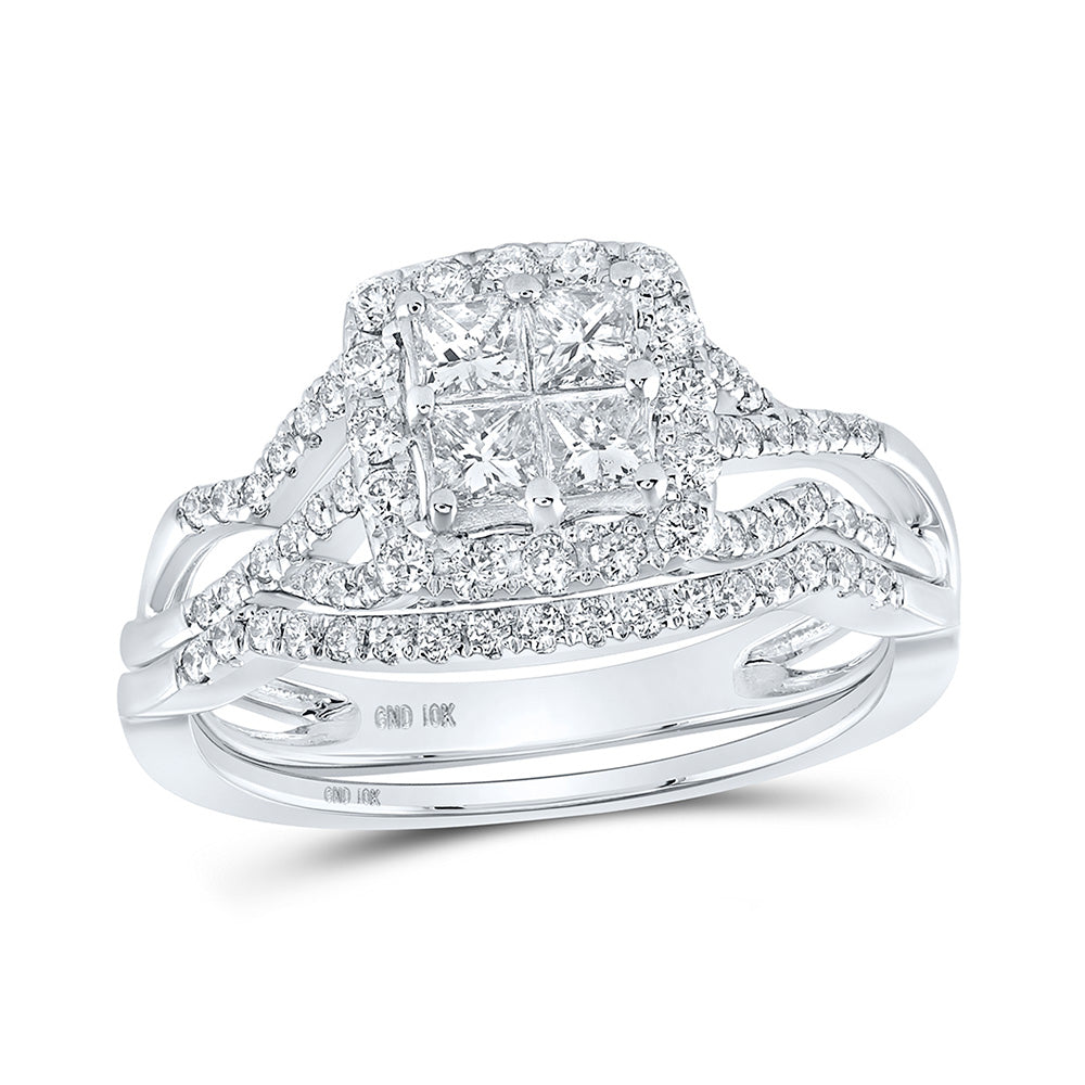 10K Yellow Or White Or Rose Gold Princess Diamond Square Bridal Wedding Ring Band Set , Womens Size: 5-10