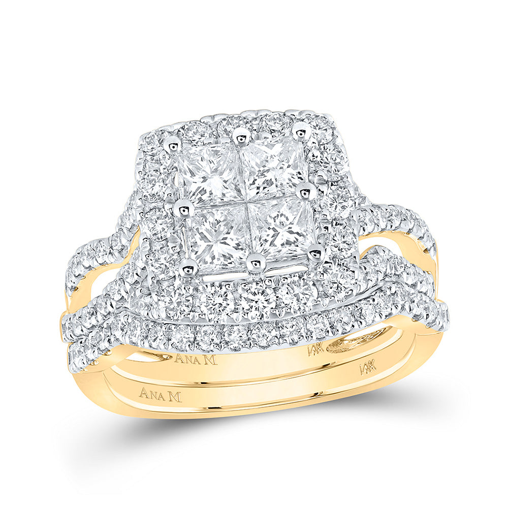 14K White Or Yellow Gold Princess Diamond Square Bridal Wedding Ring Band Set , Womens Size: 5-10