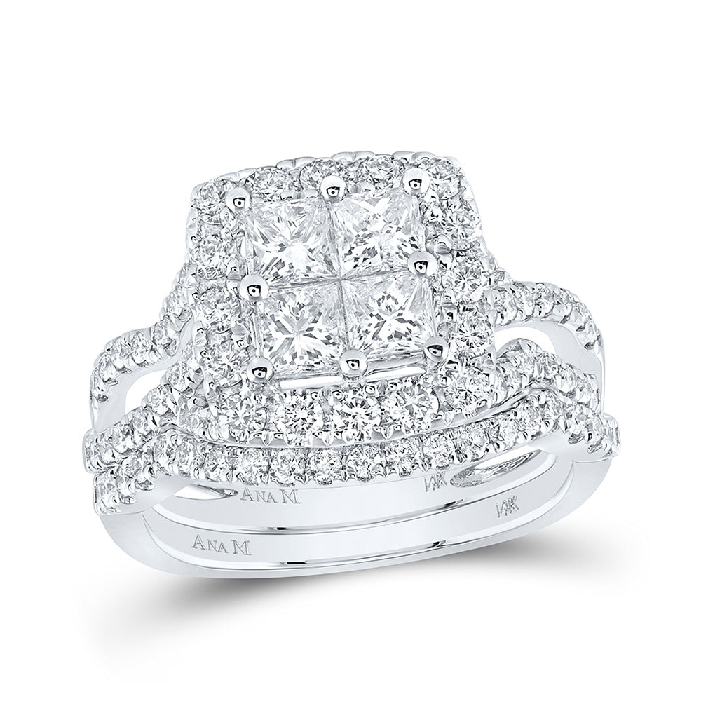 14K White Or Yellow Gold Princess Diamond Square Bridal Wedding Ring Band Set , Womens Size: 5-10