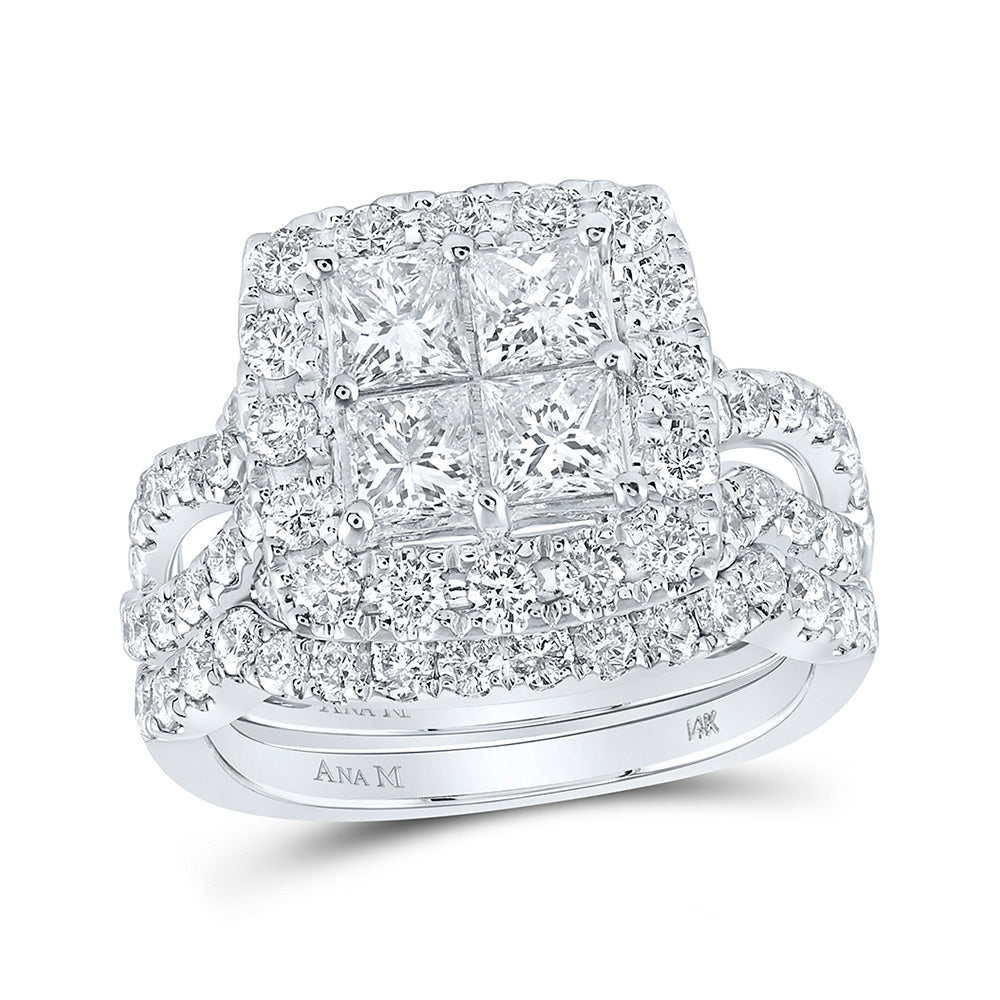 14K White Or Yellow Gold Princess Diamond Square Bridal Wedding Ring Band Set , Womens Size: 5-10
