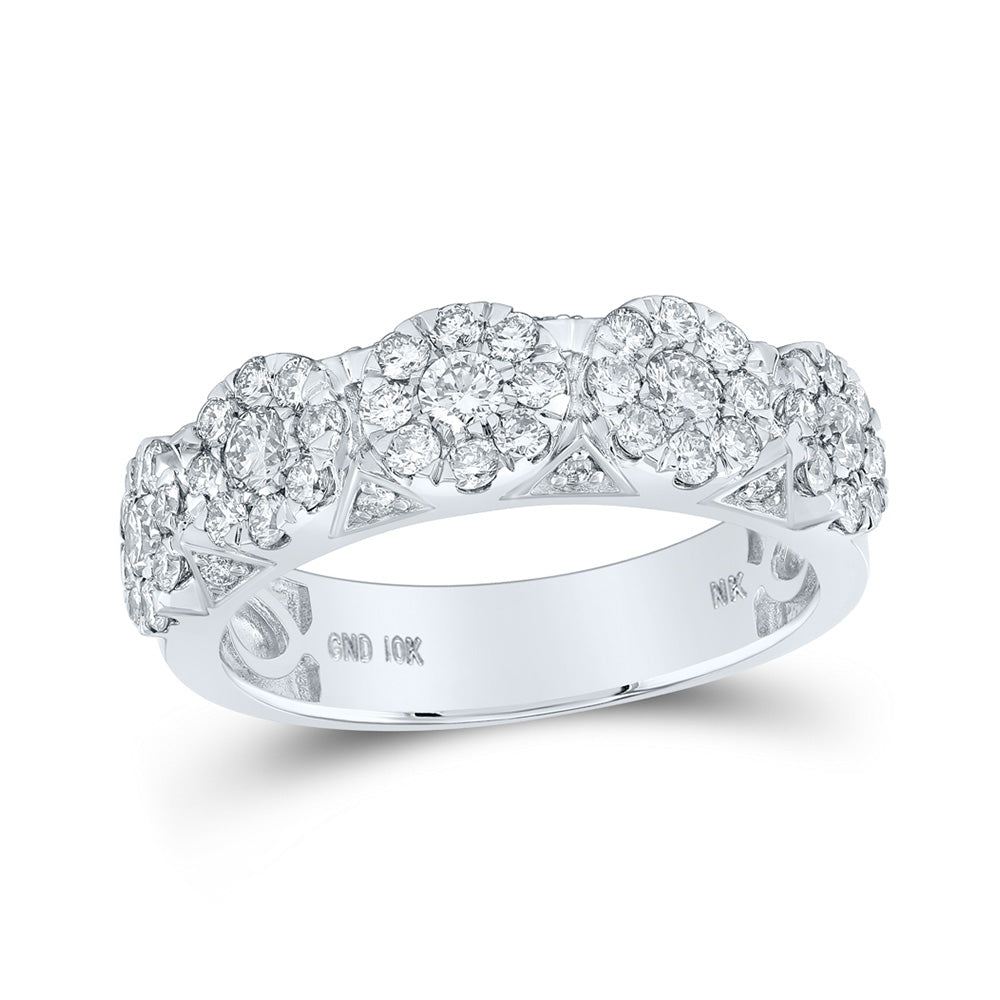10K White Gold Mens Round Diamond Cluster Band Ring 1-1/2 Cttw, Mens Size: 7-13