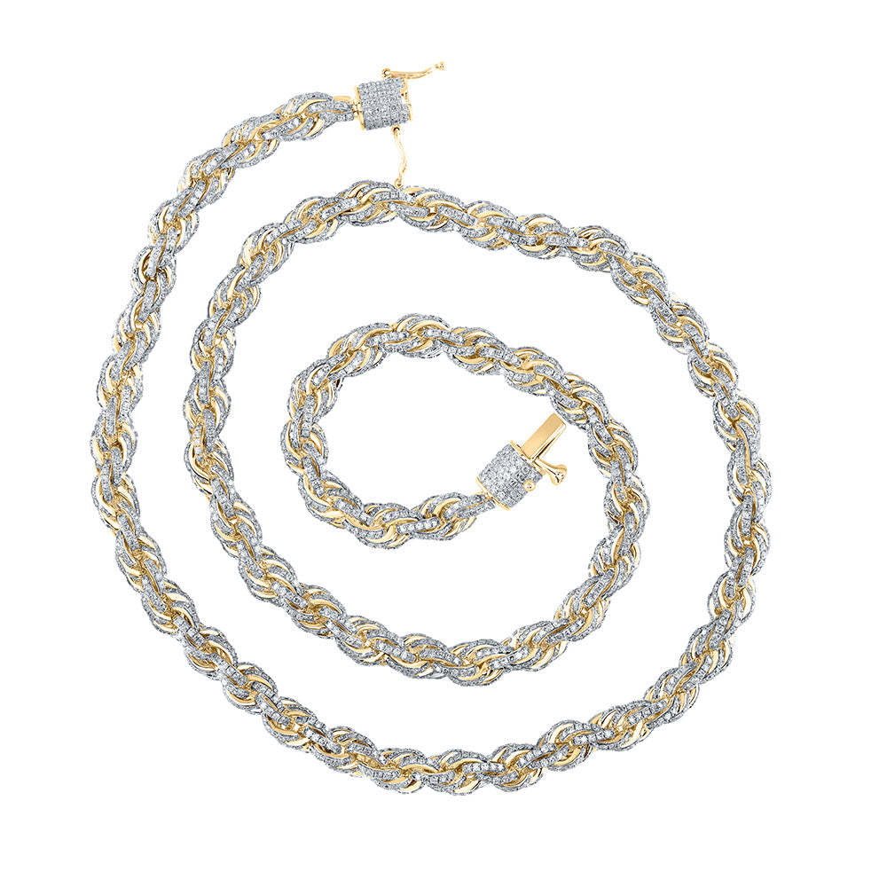 10K Yellow Gold Mens Round Diamond 20-inch Rope Chain Necklace 14-3/4 Cttw, Length: 20 In, Width: 0.24 In