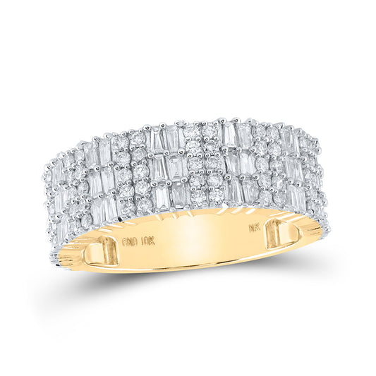 10K Yellow Gold Mens Baguette Diamond Round Band Ring 1-7/8 Cttw, Mens Size: 7-13