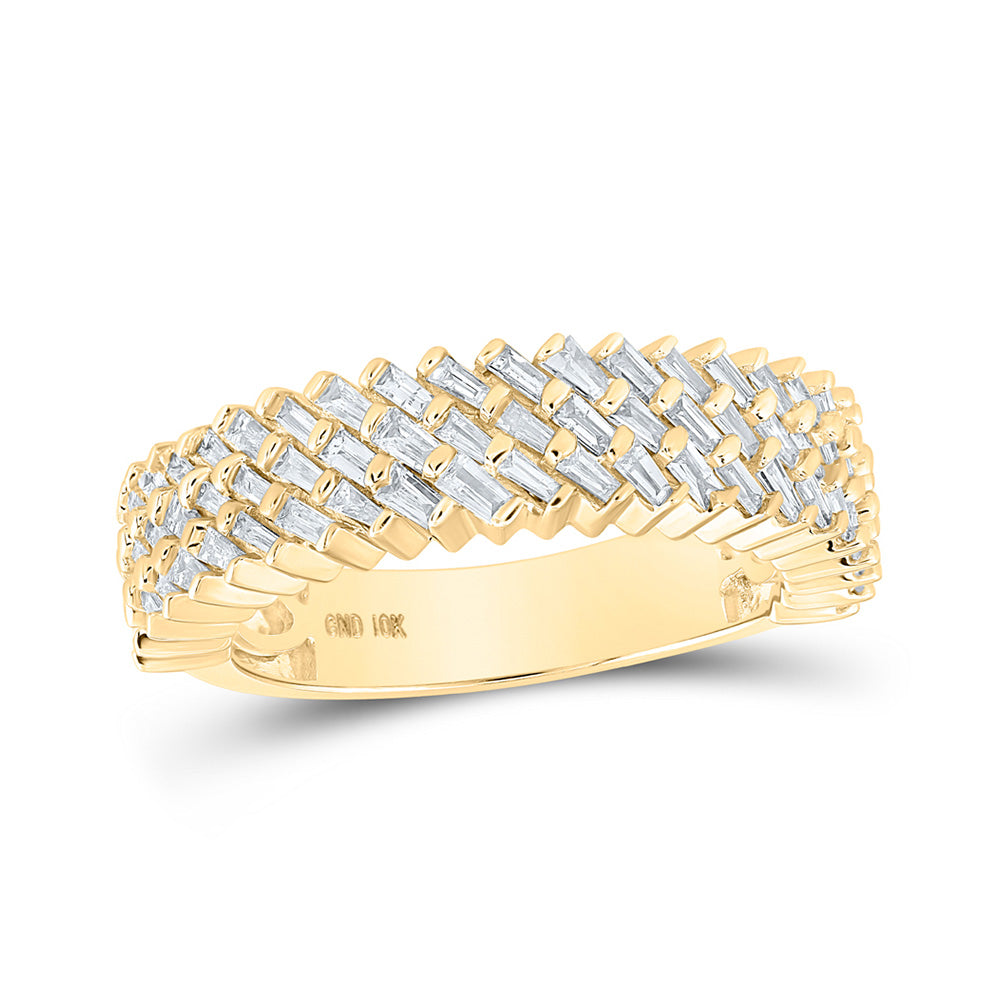 10K Yellow Gold Mens Baguette Diamond Triple Row Diagonal Band Ring 1 Cttw, Mens Size: 7-13
