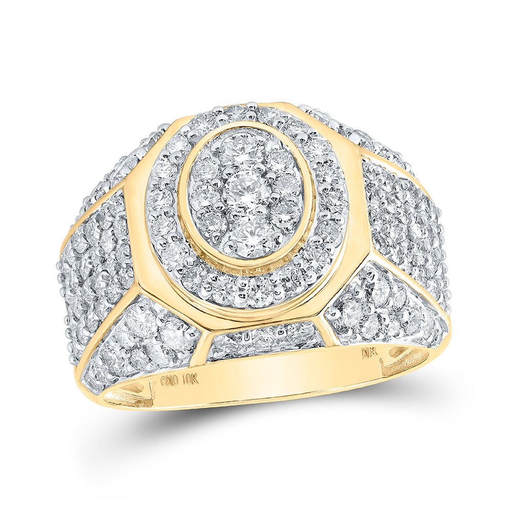 10K Yellow Gold Mens Round Diamond Oval Ring 3 Cttw, Mens Size: 7-13