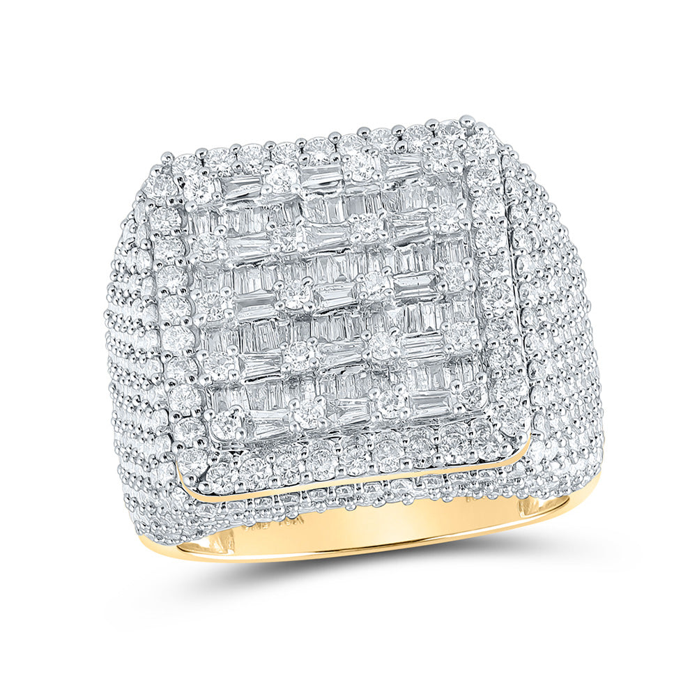10K Yellow Gold Mens Baguette Diamond Square Ring 4-5/8 Cttw, Mens Size: 7-13