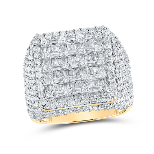 10K Yellow Gold Mens Baguette Diamond Square Ring 4-5/8 Cttw, Mens Size: 7-13