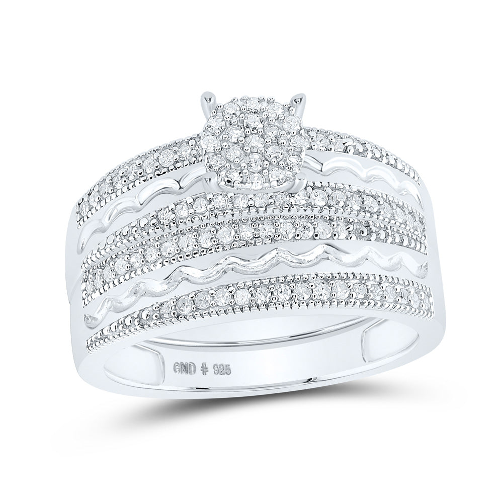 Sterling Silver His Hers Round Diamond Cluster Matching Wedding Set 1-3/8 Cttw, Womens Size: 5-10, Mens Size: 7-13