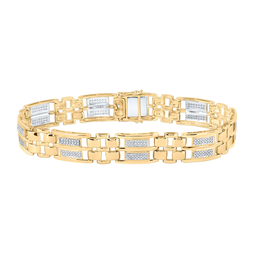 10K Yellow Gold Mens Round Diamond Link Bracelet 1 Cttw