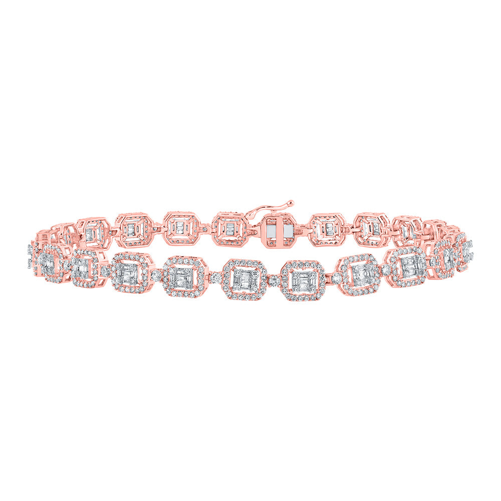 14K Rose Gold Mens Round Diamond Geometric Link Bracelet 4 Cttw, Length: 8.5 In, Width: 0.27 In