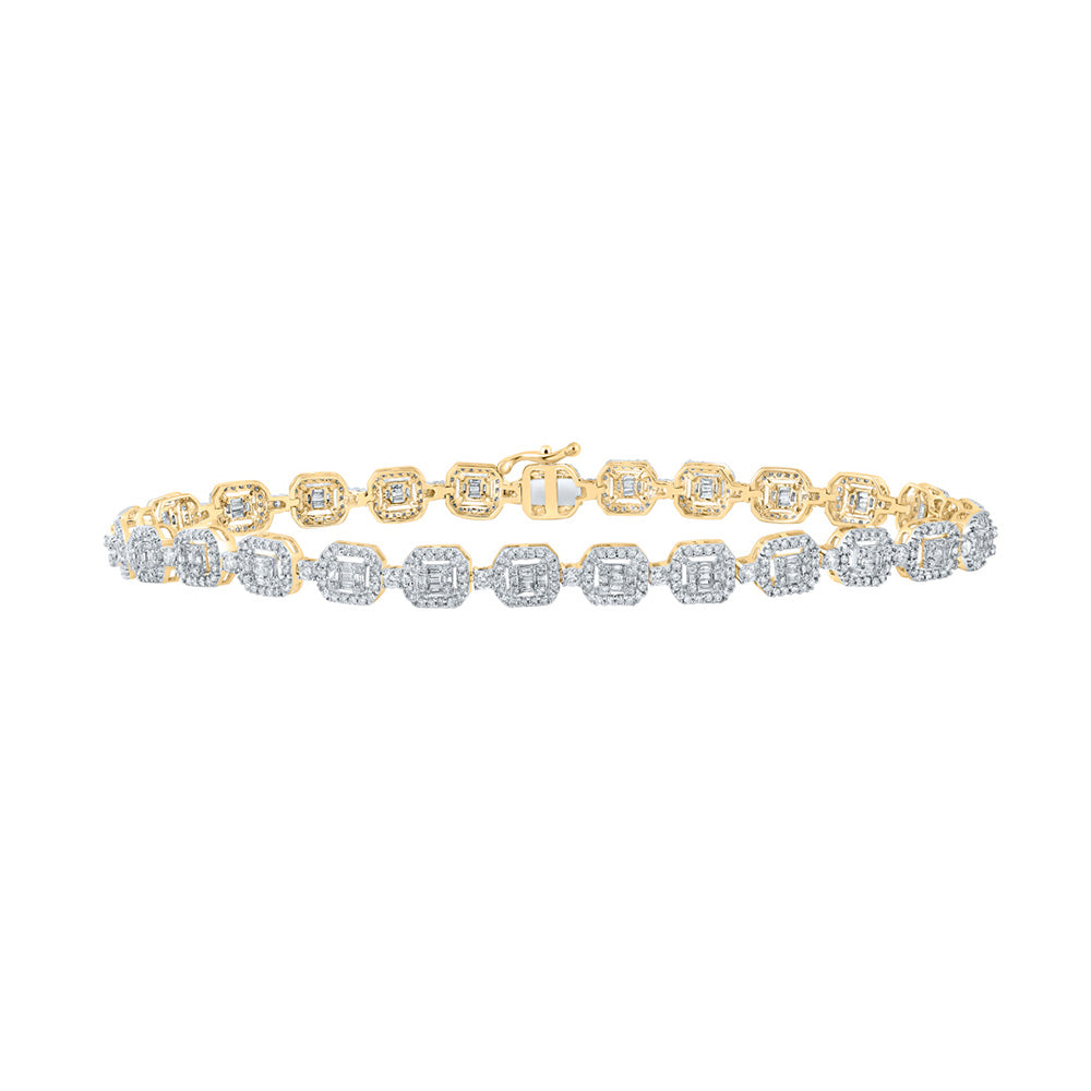 14K White Or Yellow Gold Mens Baguette Diamond Geometric Link Bracelet