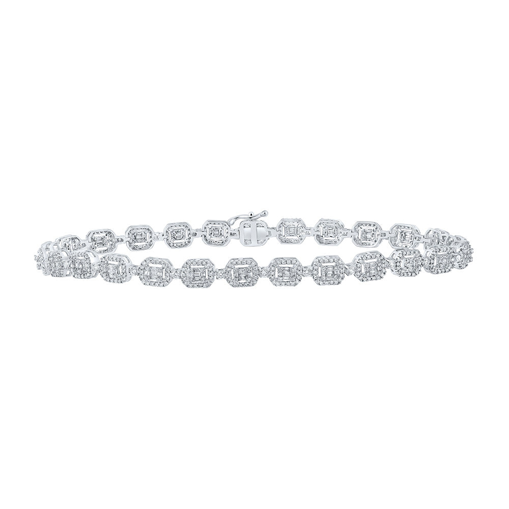 14K White Or Yellow Gold Mens Baguette Diamond Geometric Link Bracelet