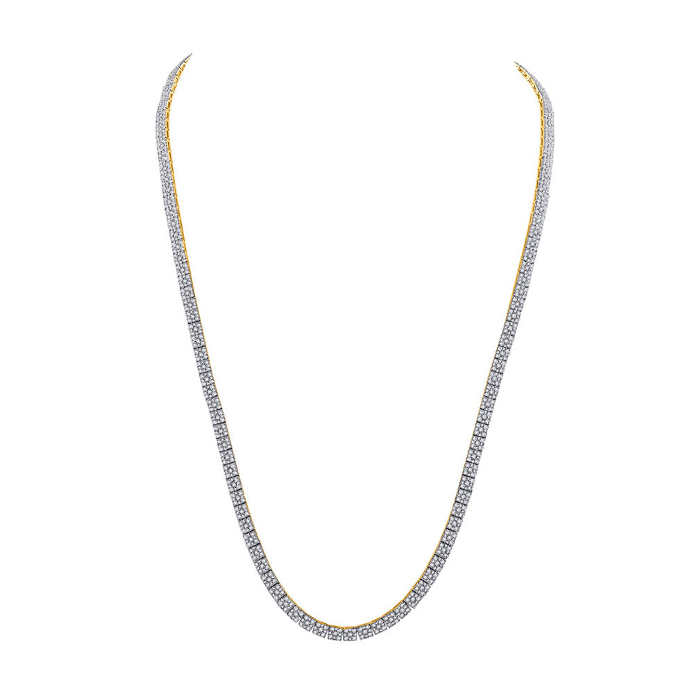 14K Yellow Gold Mens Round Diamond 24-inch Square Link Chain Necklace 12 Cttw, Length: 24.02 In, Width: 0.14 In