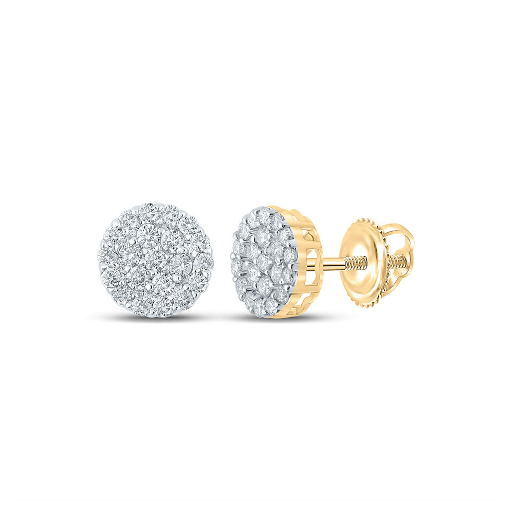 14K White Or Yellow Gold Round Diamond Cluster Earrings