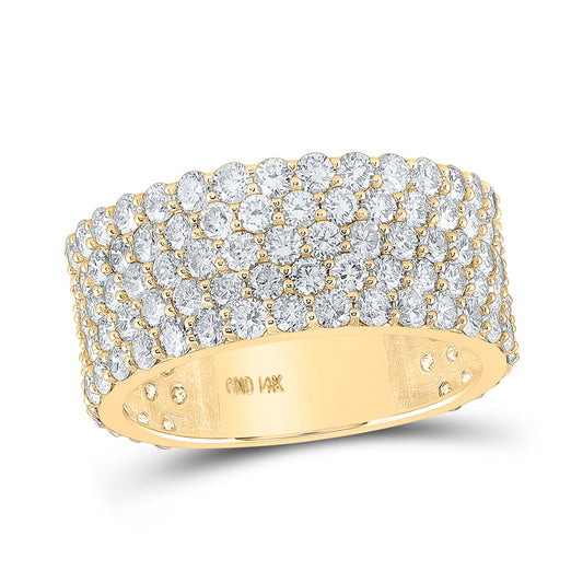14K Yellow Gold Mens Round Diamond 5-Row Pave Band Ring 5-3/8 Cttw, Mens Size: 7-13