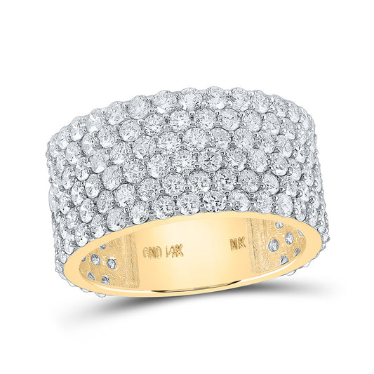 14K Yellow Gold Mens Round Diamond 6-Row Pave Band Ring 6-1/2 Cttw, Mens Size: 7-13