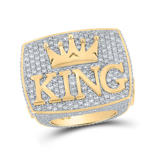 14K Yellow Gold Mens Round Diamond KING Crown Ring 10-1/2 Cttw, Mens Size: 7-13