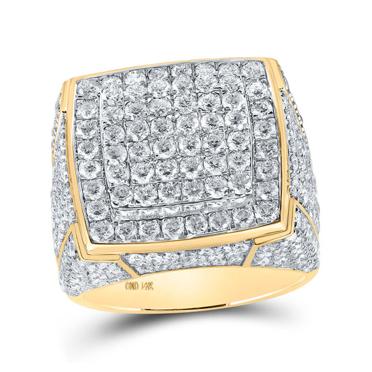 14K Yellow Gold Mens Round Diamond Square Ring 4-7/8 Cttw, Mens Size: 7-13