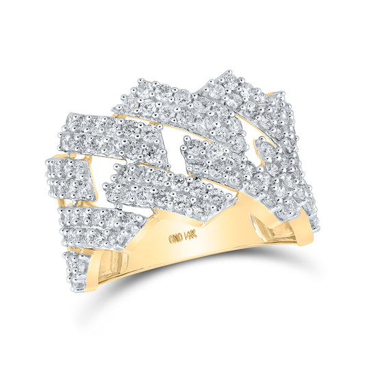 14K Yellow Gold Mens Round Diamond Straight Cuban Band Ring 2-1/3 Cttw, Mens Size: 7-13