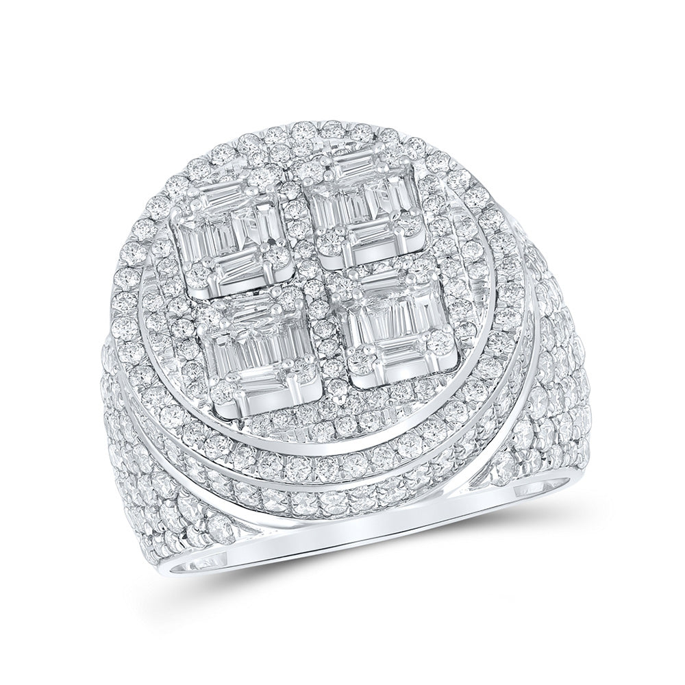 14K White Or Two-Tone Gold Mens Baguette Diamond Circle Ring, Mens Size: 7-13