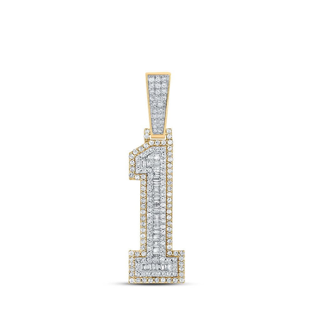 14K Two-tone Gold Mens Round Diamond Number Charm Pendant