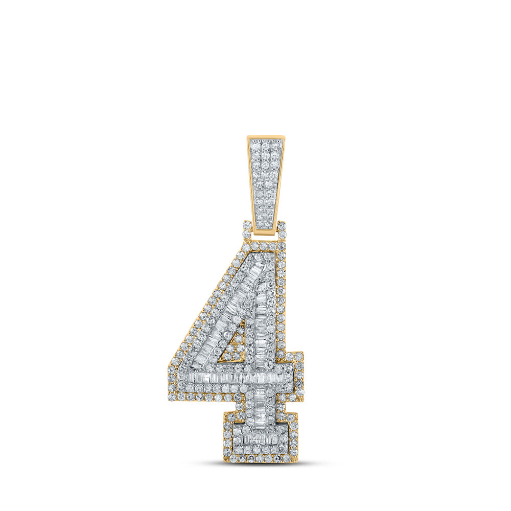 14K Two-tone Gold Mens Round Diamond Number Charm Pendant
