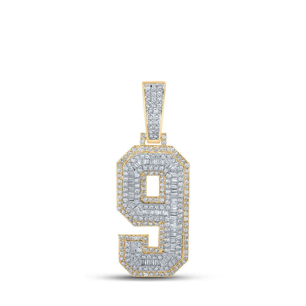 14K Two-tone Gold Mens Round Diamond Number Charm Pendant
