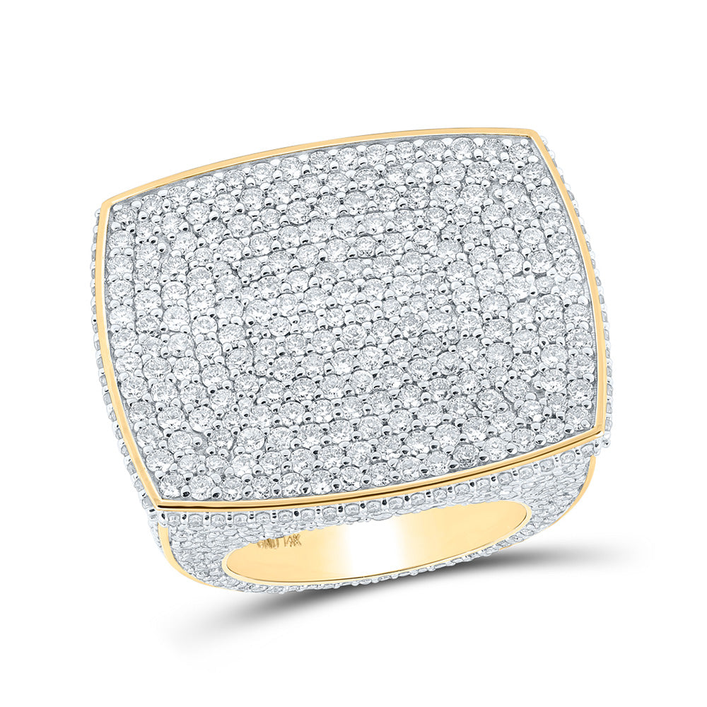 14K Yellow Gold Mens Round Diamond Rectangle Pave Statement Ring 14 Cttw, Mens Size: 7-13