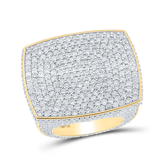 14K Yellow Gold Mens Round Diamond Rectangle Pave Statement Ring 14 Cttw, Mens Size: 7-13