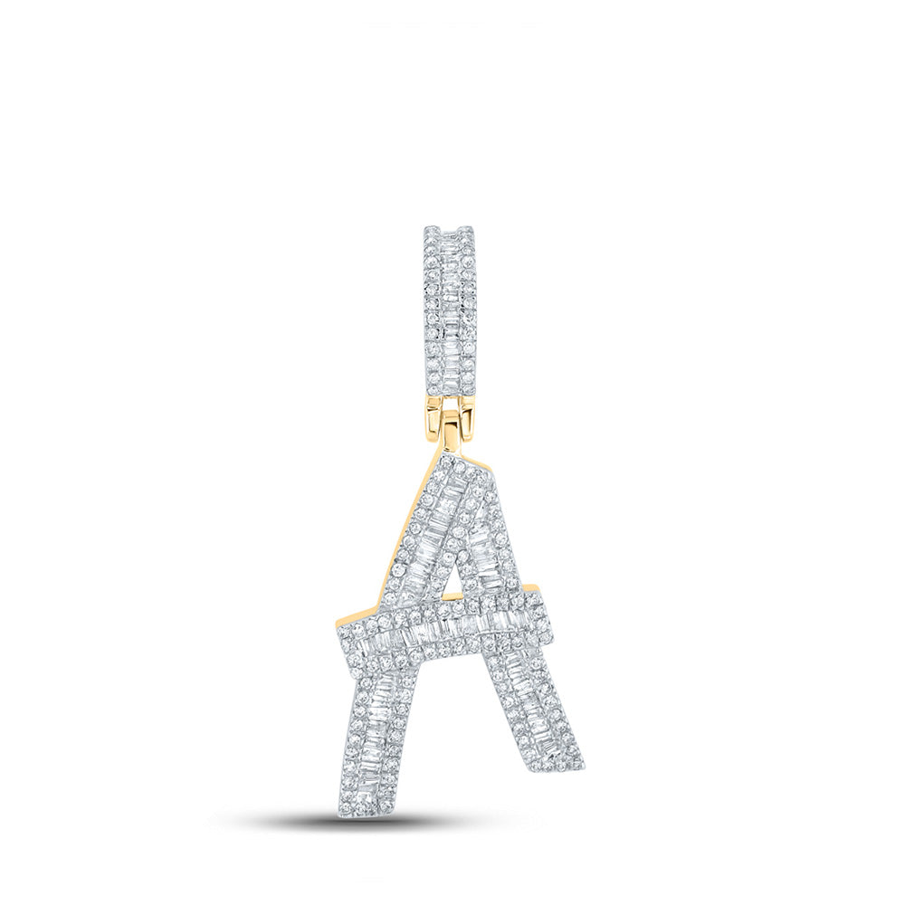 14K Yellow Gold Mens Baguette Diamond Initial Letter Charm Pendant