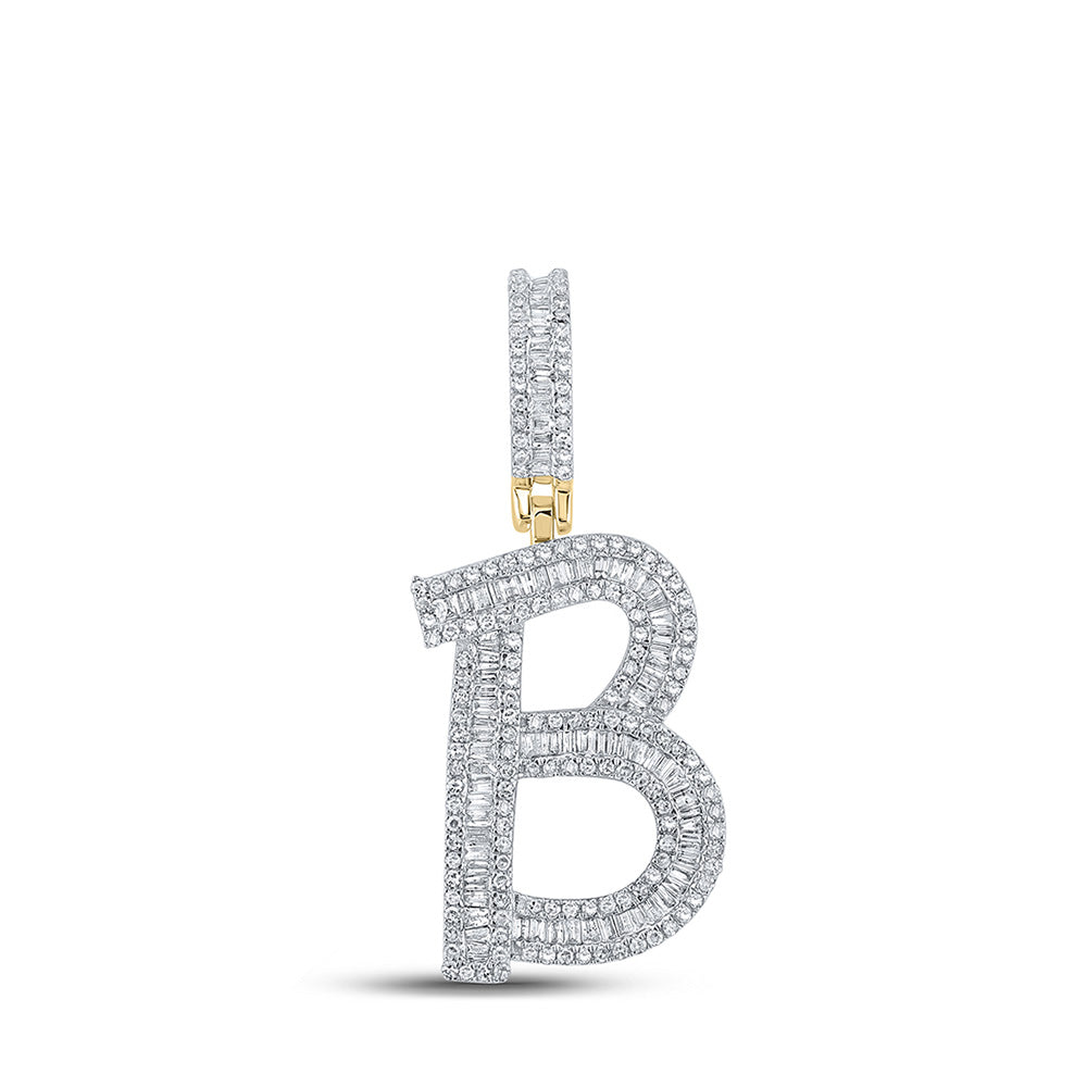 14K Yellow Gold Mens Baguette Diamond Initial Letter Charm Pendant