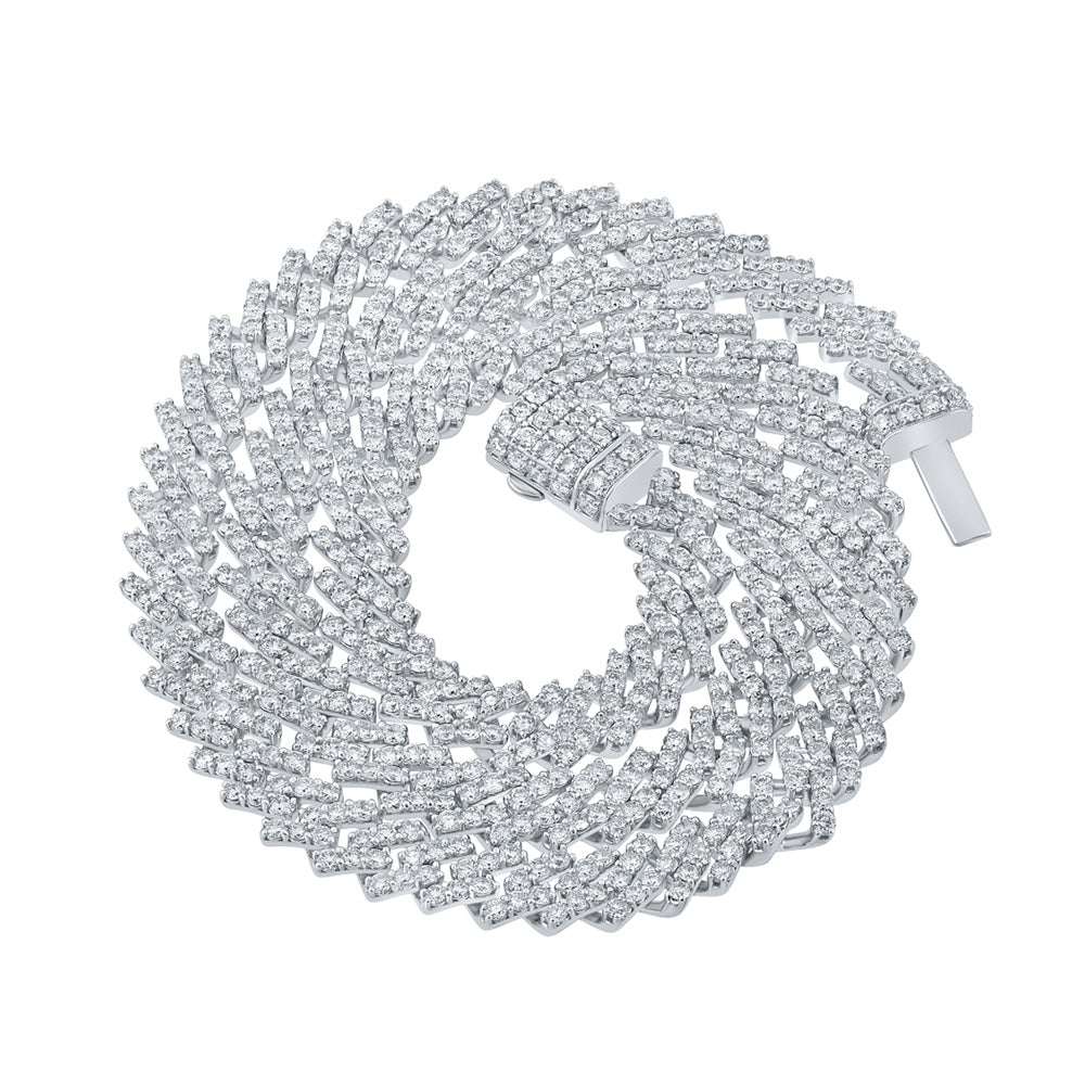14K White Gold Mens Round Diamond 22-inch Cuban Link Chain Necklace 17-3/4 Cttw, Length: 20 In, Width: 0.33 In