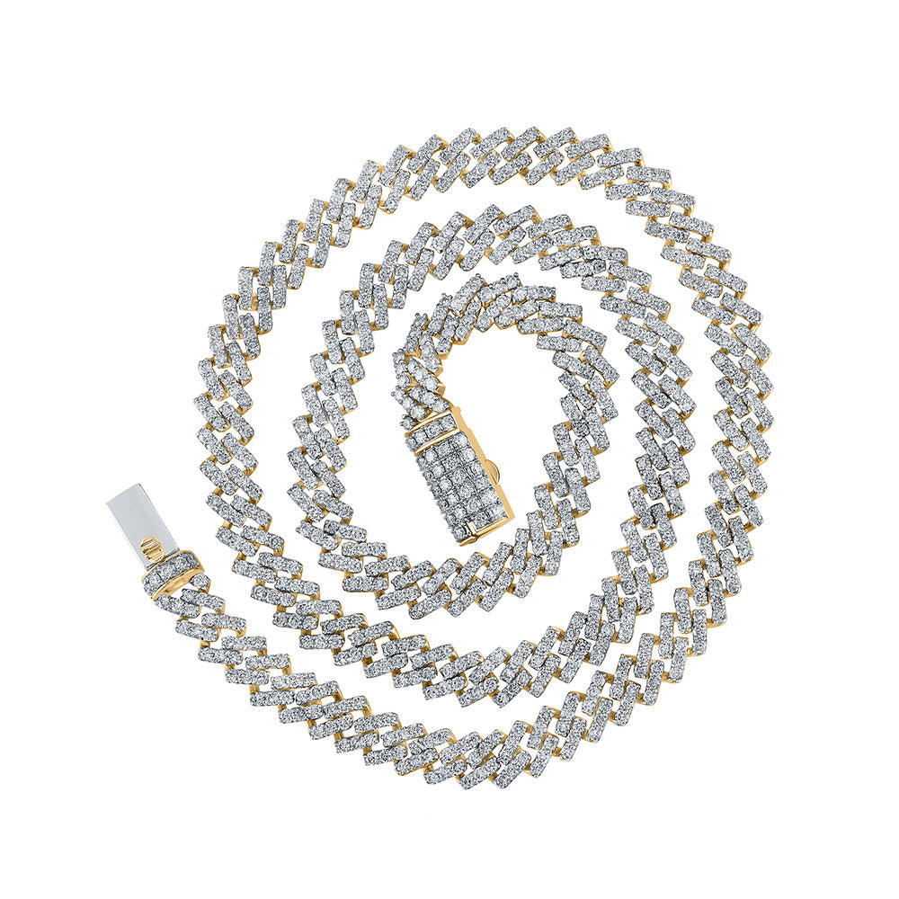 14K Yellow Gold Mens Round Diamond 22-inch Cuban Link Chain Necklace 19-1/2 Cttw, Length: 22.01 In, Width: 0.33 In